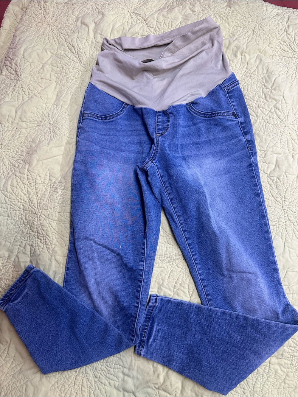 a.n.a Maternity Jeggings in Blue Denim with Cream Waistband